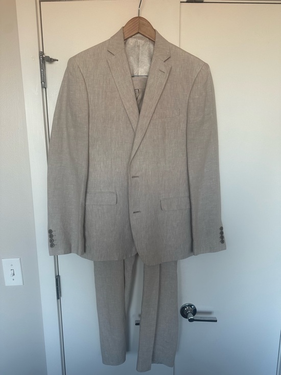 Bar III Men's 100% Linen Slim Fit Two Piece Suit - Sand / Light Beige